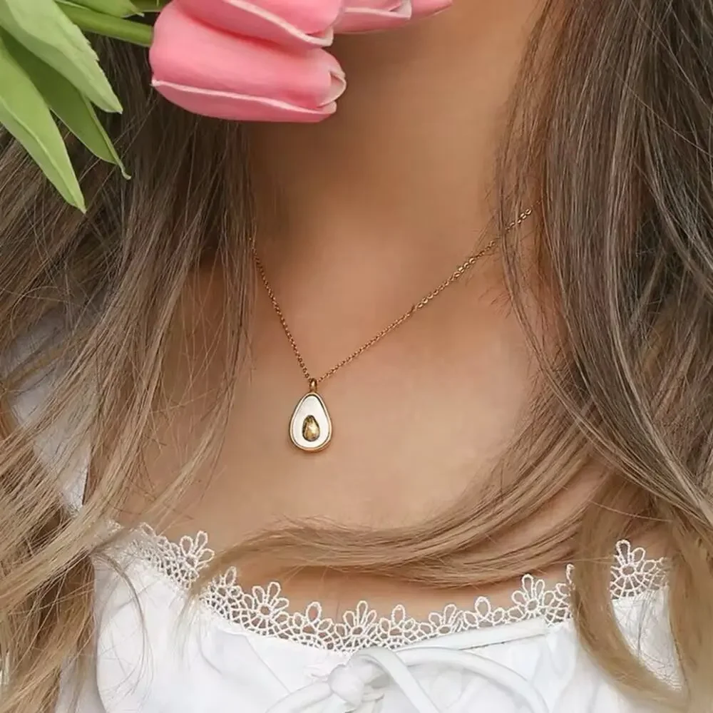NWT 18K Yellow Gold Plated Stainless Steel Avocado Pendant Necklace